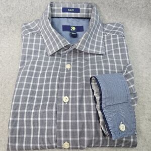 Egara 100% Cotton Men's Dress Shirt Long Sleeve Slim Fit Size L‎ Blue Plaid